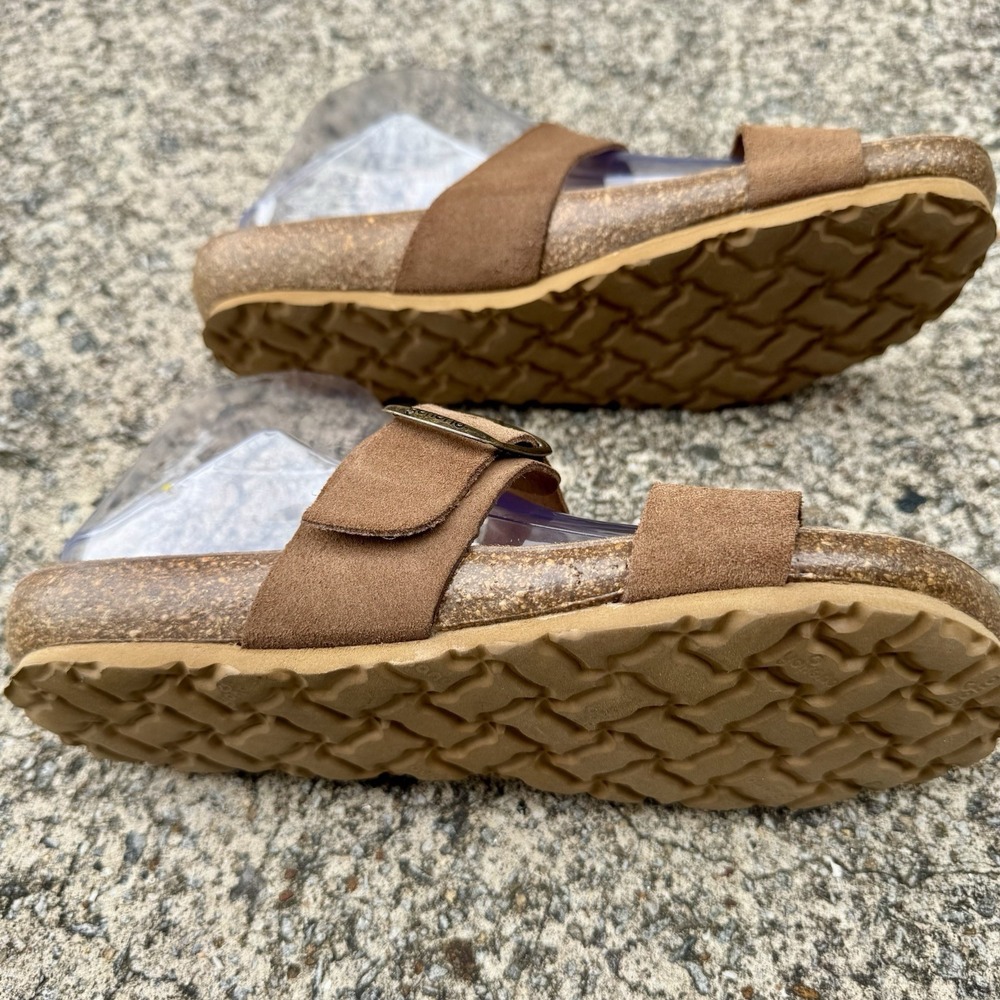 Yokono‎ Women's Sz 8 Brown Tan Leather Two Strap Slide On Sandal Made In Spain - Picture 8 of 15